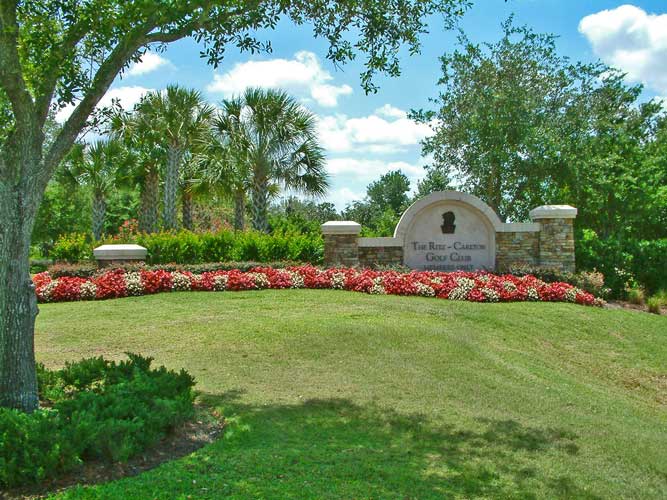 A second entry sign built into the water feature along the entry drive at the Ritz Carlton Golf Course - Sarasota, Florida