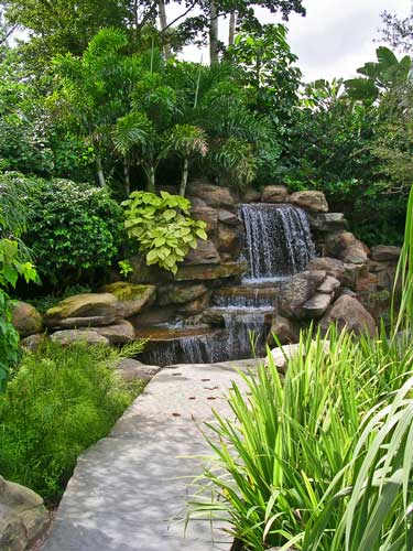 Natural looking water fall in the Zen Garden for the Bonaventure Resort and Red Door Spa - Weston, Florida